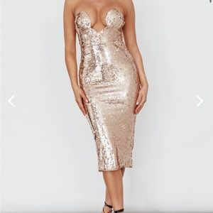 SELFIE LESIE Gold Encore Dress XS Sequin Plunge